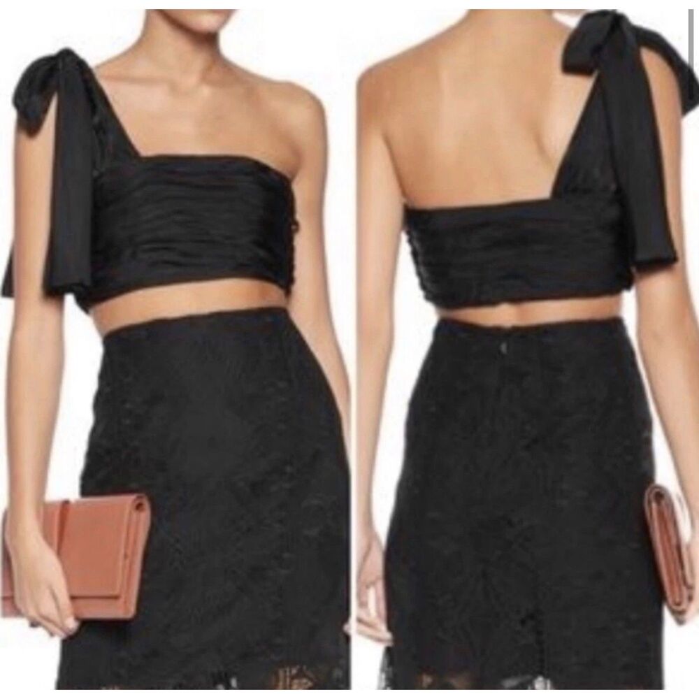 Cinq A Sept Amora Gathered One Shoulder Black Crop Top 4 NWT $350